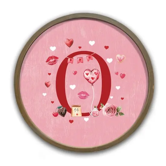 Valentine Things Monogram Round Brown Framed Print O {1}