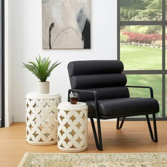 Glitzhome&reg; Modern Heavy Duty Metal Frame Side Table Set Cream White {9}