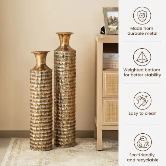 Glitzhome&reg;Gold Embossed Verdigris Metal Floor Vases Set {4}
