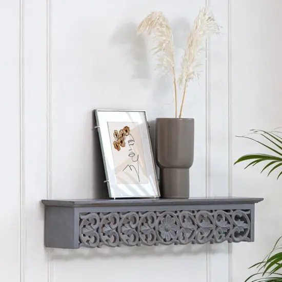 Habitat 30" Carved Gray Decorative Shelf {6}