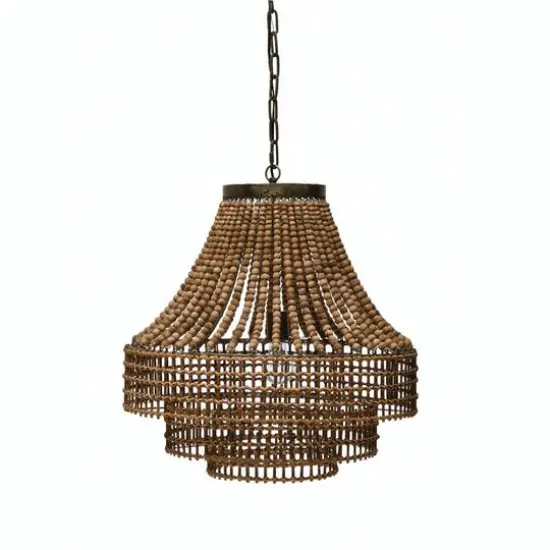 Hello Honey® 23.5" Metal, Rattan and Wood Bead Chandelier {3}