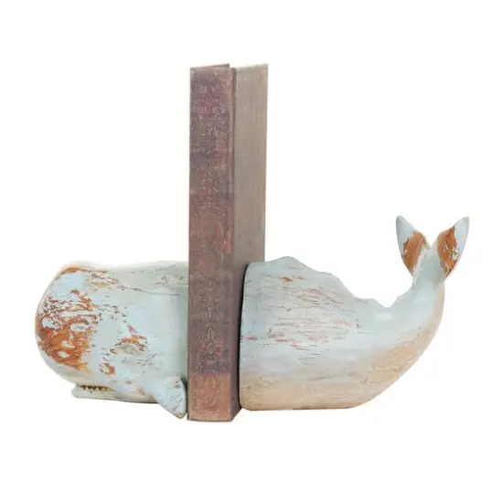 Coastal Gray Polystone Whale Bookend Set {1}
