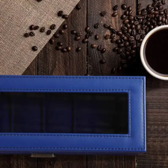 Sapphire Blue Hexa Leather Watch Box {7}