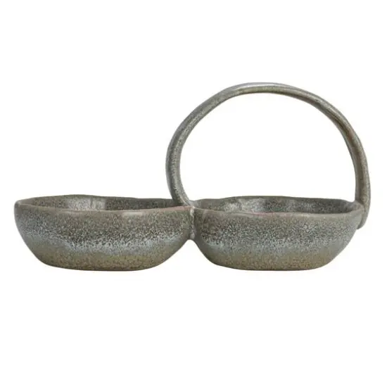Hello Honey&reg; 8.5" Gray Stoneware Double Bowl with Handle {6}