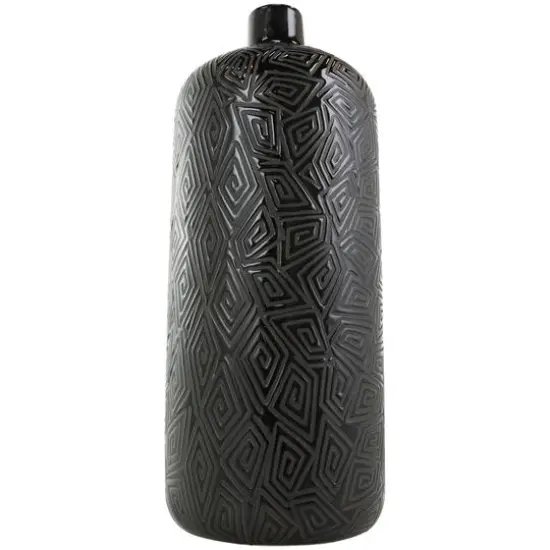 19" Black Geometric Etched Ceramic Vase {3}