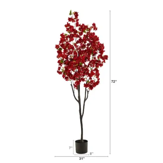 6ft. Potted Red Cherry Blossom Artificial Tree {3}