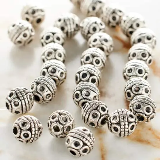 Silver Plated Carved Round Beads, 8mm by Bead Landing&trade; {3}