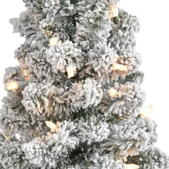 3ft. Pre-Lit Flocked Pencil Artificial Christmas Tree with Clear Lights {4}