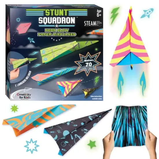 Creativity for Kids&reg; Stunt Squadron&trade; Neon Glow Paper Airplane Kit {1}