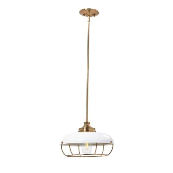 Hello Honey&reg; Robert Stevenson Lighting Presley Caged Dome Metal Ceiling Light Brushed Brass/White {9}
