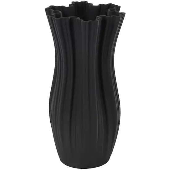 Black Contemporary Abstract Ribbed Ceramic Tulip Vase {1}