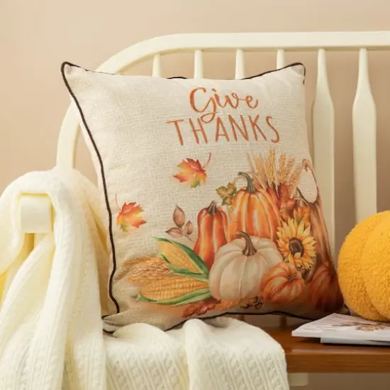 Glitzhome&reg; 18" Thanksgiving Embroidered Pillow {4}