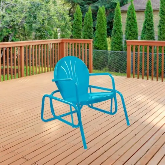 Outdoor Retro Metal Tulip Glider Patio Chair Sky Blue {3}