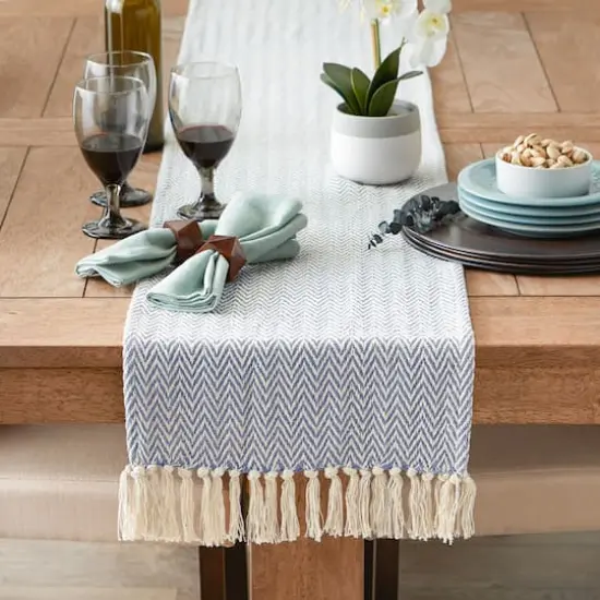 DII&reg; 72" Chevron Handloom Table Runner Stone Blue {5}