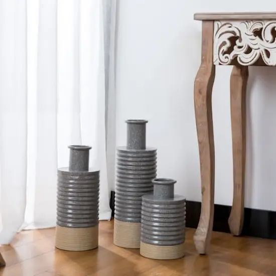 Glitzhome® Two-Tone Gray & Brown Metal Farmhouse Vase Set {5}