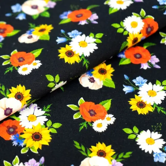 SINGER Ambesonne Poppy and Daisy Cotton Fabric {3}