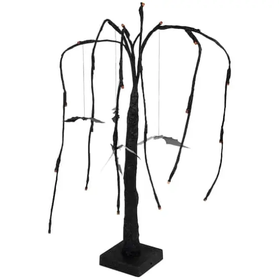 24" LED Lighted Black Glittered Halloween Willow Tree with Bats {5}