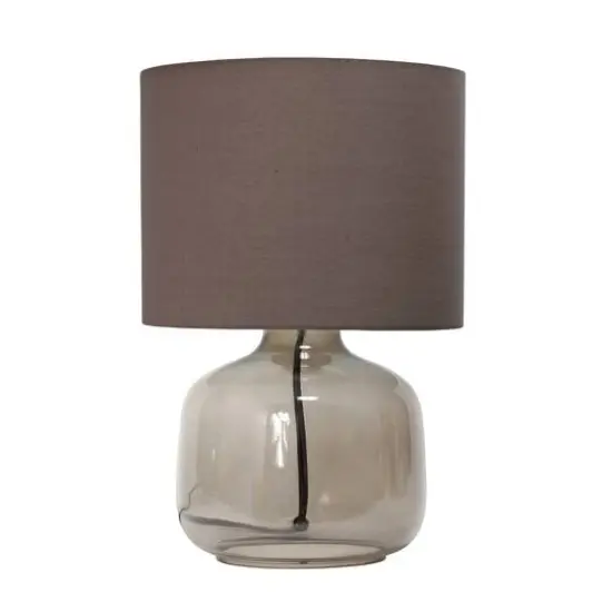 Simple Designs 14" Glass Table Lamp with Gray Fabric Shade Smoke/Gray {1}