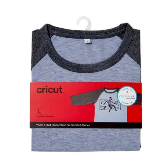 Cricut&reg; Unisex Youth Raglan Sleeve T-Shirt Blank Dark Heathered Gray {2}