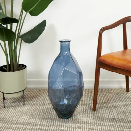 24" Blue Recycled Glass Tall Spanish Bottleneck Vase {7}