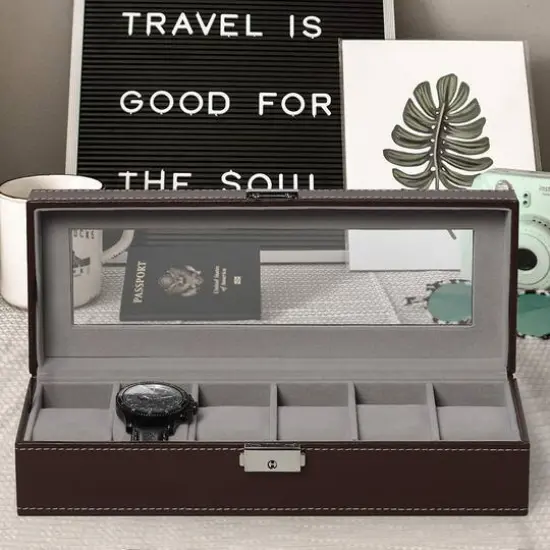 Walnut Brown Hexa Leather Watch Box {7}