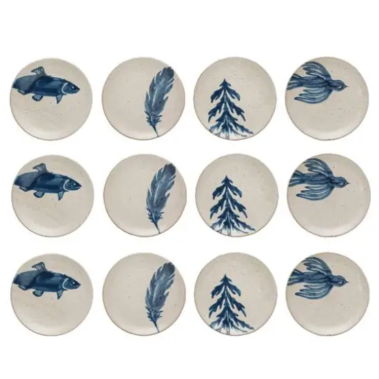 Hello Honey® Antique White & Blue Farmhouse Flora & Fauna Hand Painted Stoneware Plates, 12ct. {1}