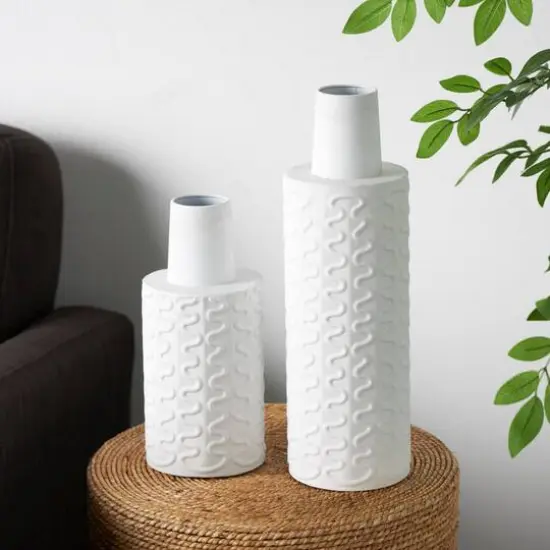 White Metal Abstract Wavy Textured Vase Set {7}
