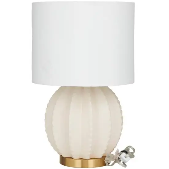 CosmoLiving by Cosmopolitan Cream Ceramic Gourd Style Base Table Lamp with Drum Shade 12" x 12" x 19" {3}