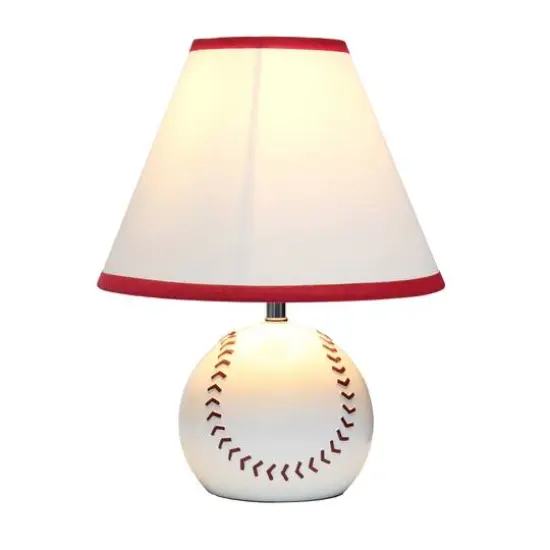 Simple Designs&trade; 11.5" Baseball Base Table Lamp and White Shade Red Trim {3}