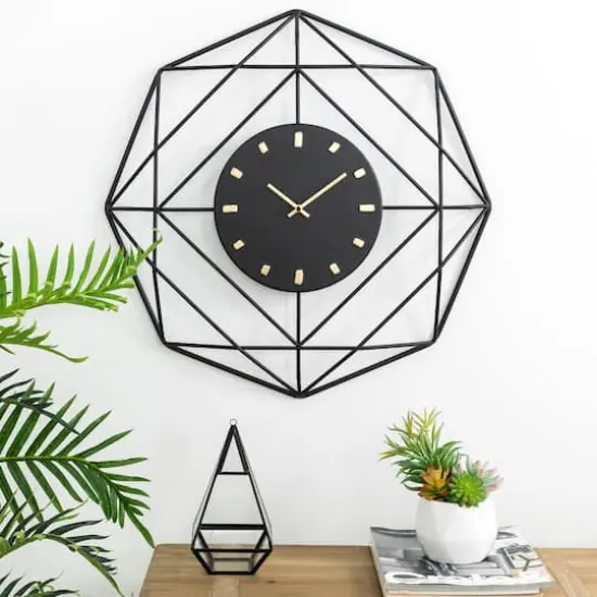 Glitzhome&reg; 24" Modern Metal Black & Golden Octagon Design Wall Clock {3}