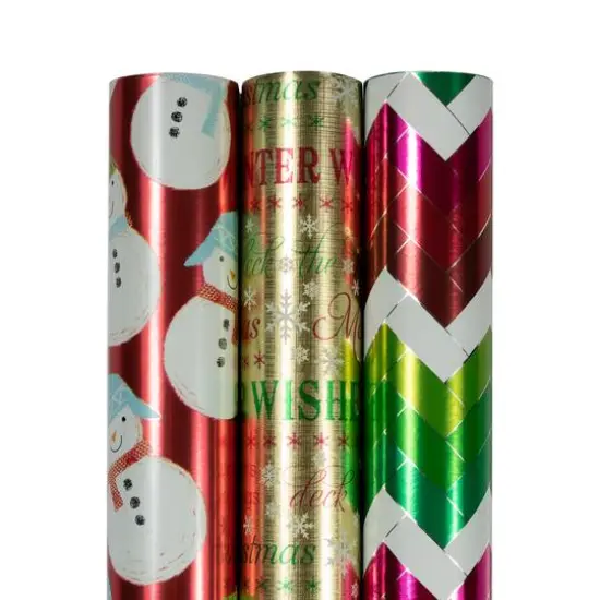 JAM Paper Red Foil Merry Christmas, Green Greetings & Green Red Stripe Gift Wrap Set {4}