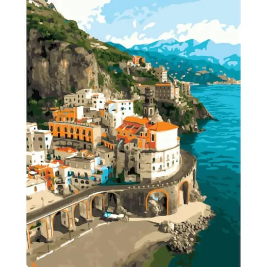 16" x 20" Mediterranean Coast Paint-by-Number Kit with Wood Display Hanger by Artist's Loft&reg; {1}