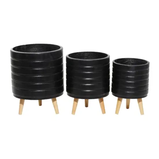 CosmoLiving by Cosmopolitan Set of 3 Black MgO Planter 18", 16", 15" {4}