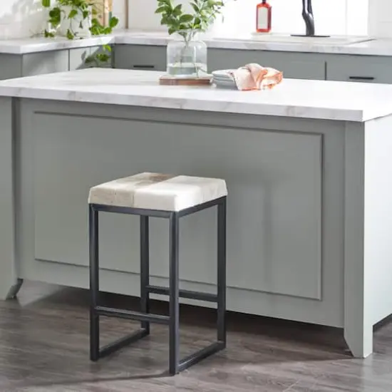 Black Iron and Leather Industrial Stool, 24" x 14" x 14" {11}