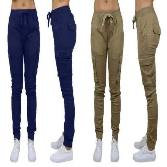 Galaxy By Harvic Loose Fit Cotton Stretch Twill Women's Cargo Joggers 2 Pack Timber/Navy {1}