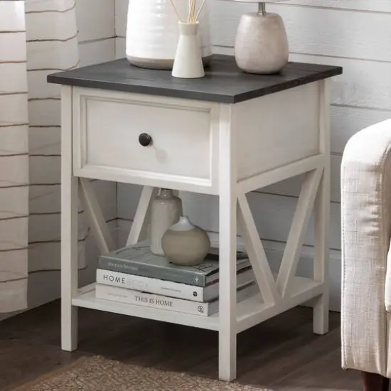 Walker Edison 19" 1-Drawer Wood Side Table Grey / White Wash {5}