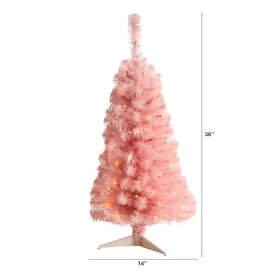 3ft. Pre-Lit Pink Artificial Christmas Tree, Warm White LED Lights {3}