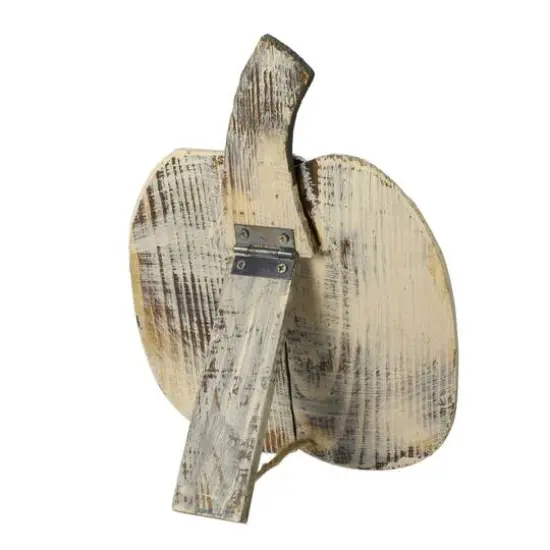 10.5" Small White Wooden Fall Harvest Pumpkin with Stem {4}