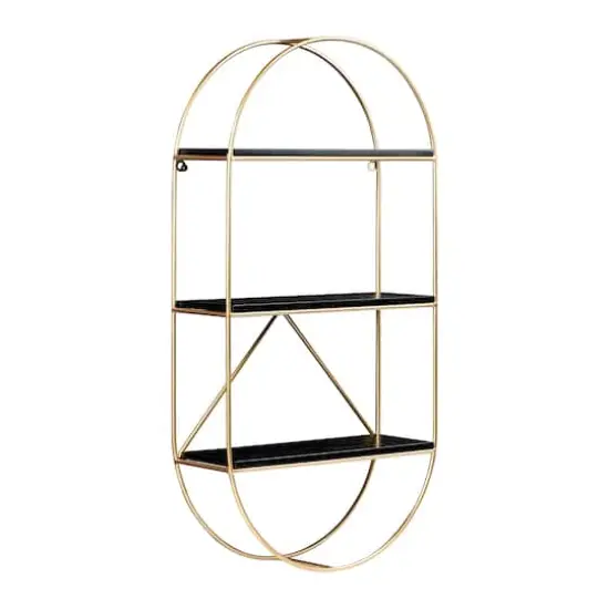 Hello Honey&reg; Metal & Wood Gold Oval Wall Shelf {6}