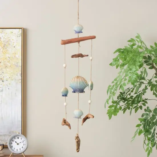 3ft. Blue Ceramic Shell Handmade Ombre Windchime with Driftwood & Bead Accents {4}