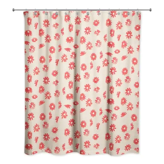 Painted Orange Flowers 71" x 74" Shower Curtain {1}