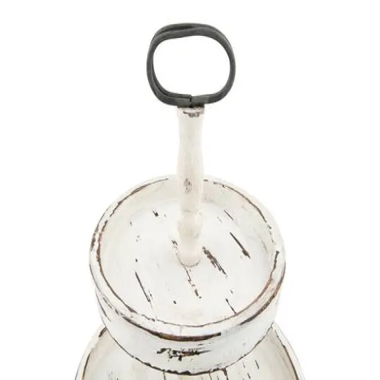 Hello Honey&reg; 18.5" Distressed Cream Wood 2-Tier Tray {21}