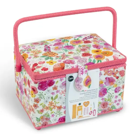 Dritz&reg; Pink Floral Large Sewing Basket Kit {1}