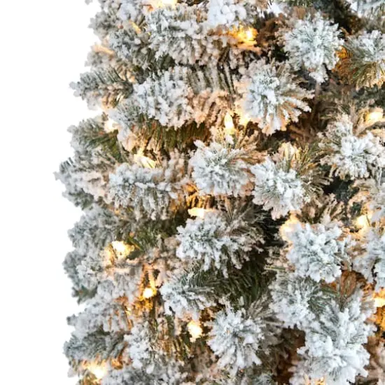 8ft. Pre-Lit Flocked Pencil Artificial Christmas Tree with Clear LED Lights {8}