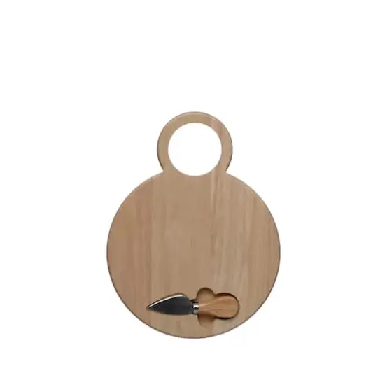 11.75" Natural Round Wood Cheese Board with Knife by Ashland&reg; {1}