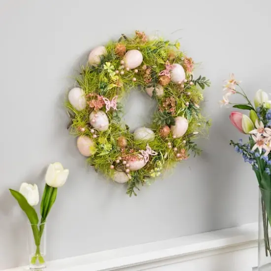 13" Green & Pink Easter Eggs with Butterflies Wreath {1}