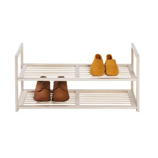 Honey Can Do White Wash 2-Tier Stackable Bamboo Shoe Rack {1}