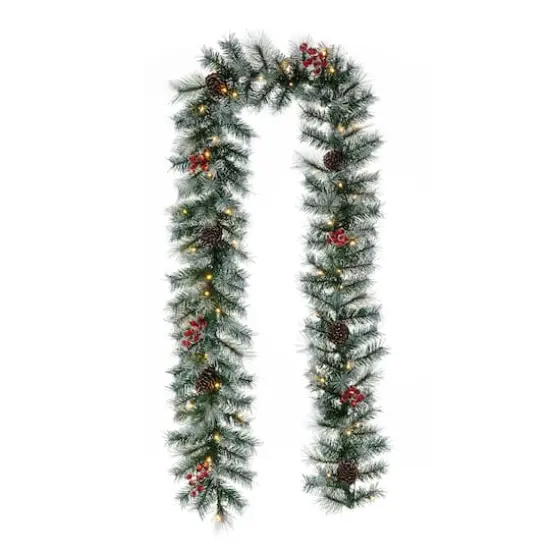 Glitzhome® 9ft. Pre-Lit Greenery Pinecones & Red Berries Christmas Garland {1}