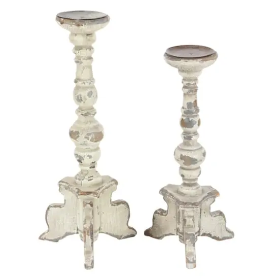 White Wood Vintage Candle Holder Set {3}