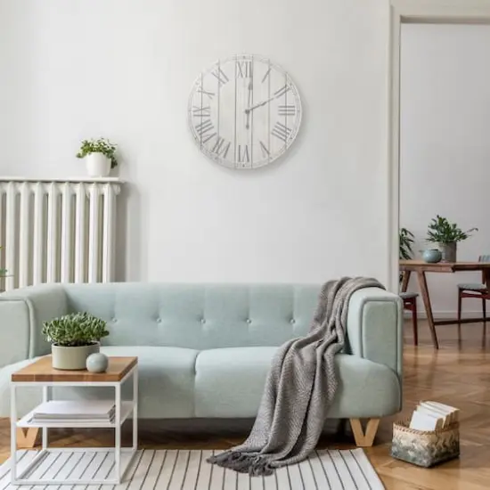 Elegant Designs 23" Wood Plank Coastal Wall Clock White Wash {5}